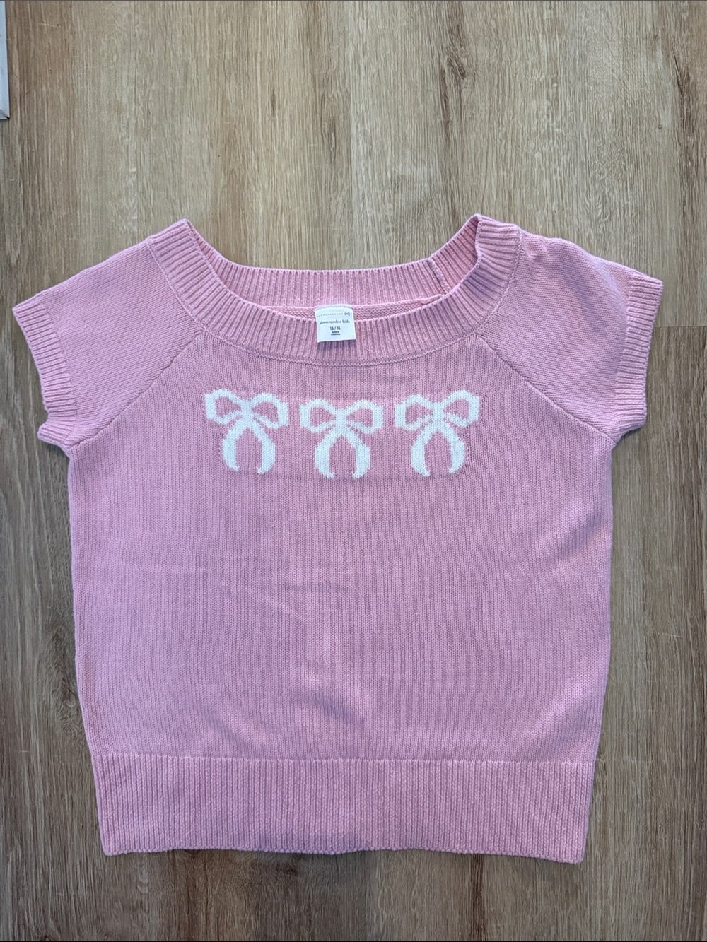 Girls' Abercrombie Pink Knit Top with White Bow Accents 15/16